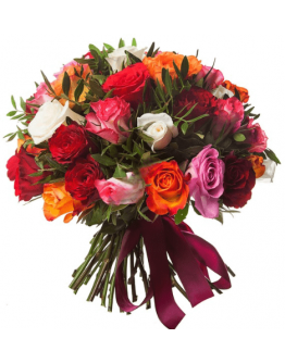 Букет из 25 красочных роз "Мармелад"