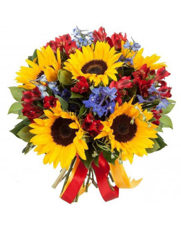 Букет цветов с подсолнухами "Любимому учителю"